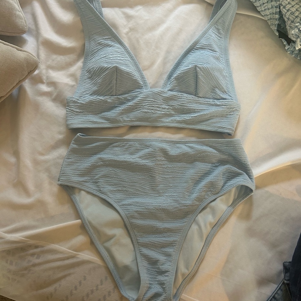 Cupshe Light Blue Textured Bikini Set